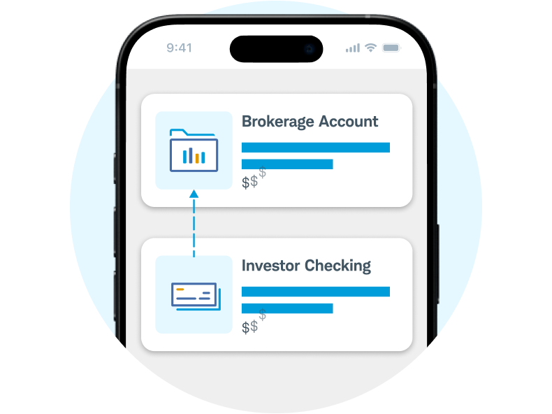 Mobile screen showing brokerage account and investor checking
